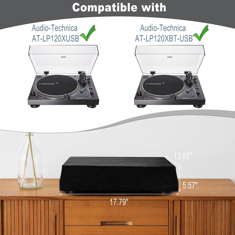 TXesign Dust Cover Compatible with Audio-Technica AT-LP120XUSB and AT-LP120XBT-USB Turntable, Stretch Fleece Dust Case Turntable Protective Cover Soft Sleeve with Elastic Band (Black) - Image 2